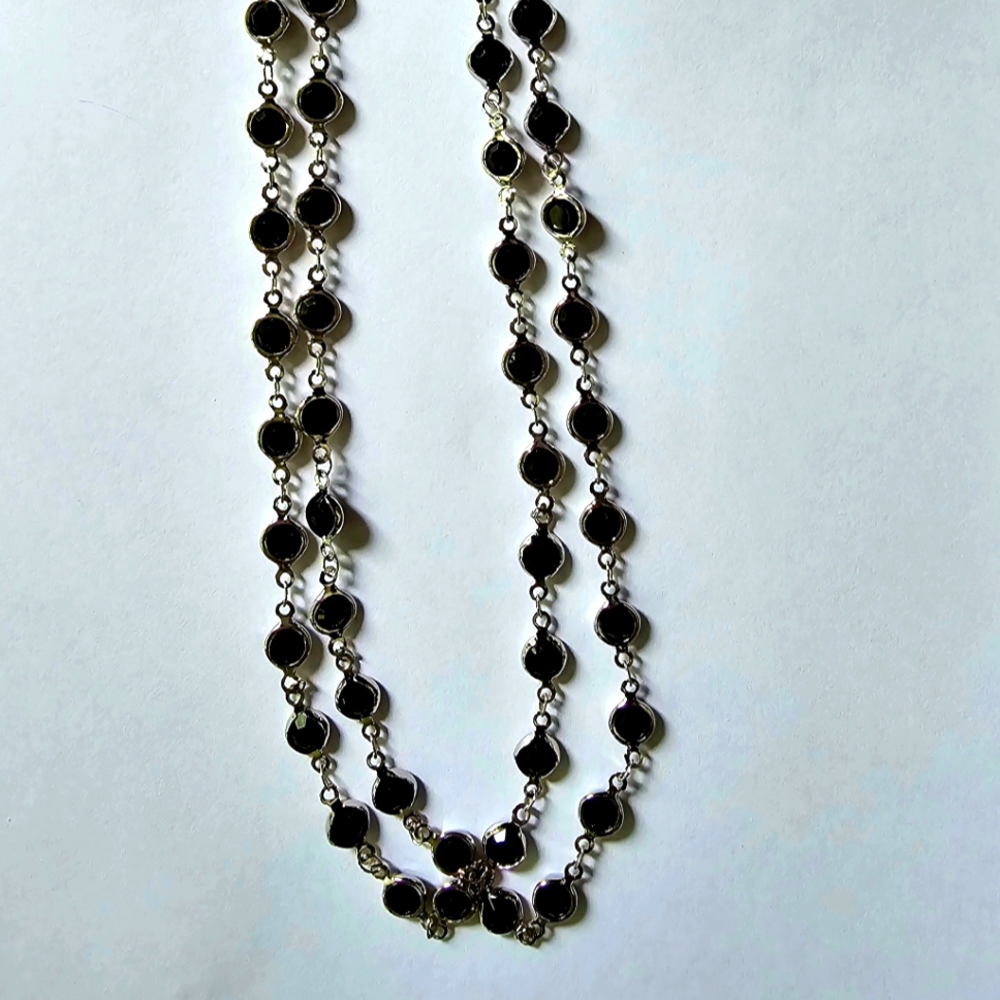 CASUAL DRESS 17"DOUBLE STRAND BLACK BEZEL 18"ARTESAN ORIGINAL SILVER NECKLACE
